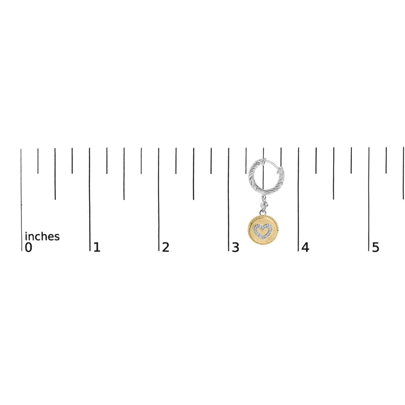 18K Yellow Gold Plated .925 Sterling Silver 1/8 Cttw Diamond Heart Medallion Drop and Dangle Earring (I-J Color, SI1-SI2 Clarity) - The Snow Owls
