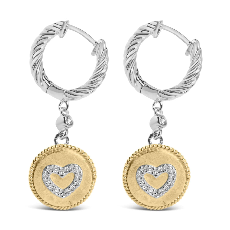 18K Yellow Gold Plated .925 Sterling Silver 1/8 Cttw Diamond Heart Medallion Drop and Dangle Earring (I-J Color, SI1-SI2 Clarity) - The Snow Owls