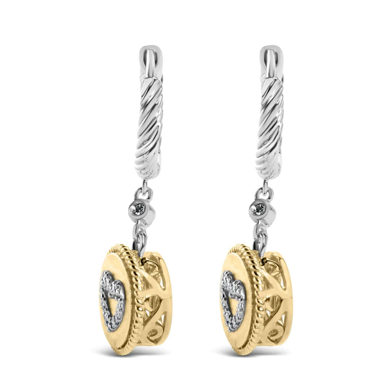 18K Yellow Gold Plated .925 Sterling Silver 1/8 Cttw Diamond Heart Medallion Drop and Dangle Earring (I-J Color, SI1-SI2 Clarity) - The Snow Owls
