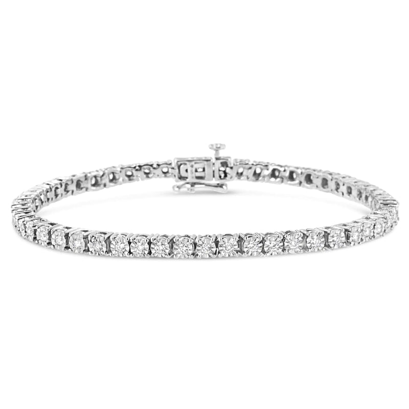.925 Sterling Silver Lab Grown Diamond Illusion-Set Miracle Plate Tennis Bracelet - 7.25" Inches - The Snow Owls