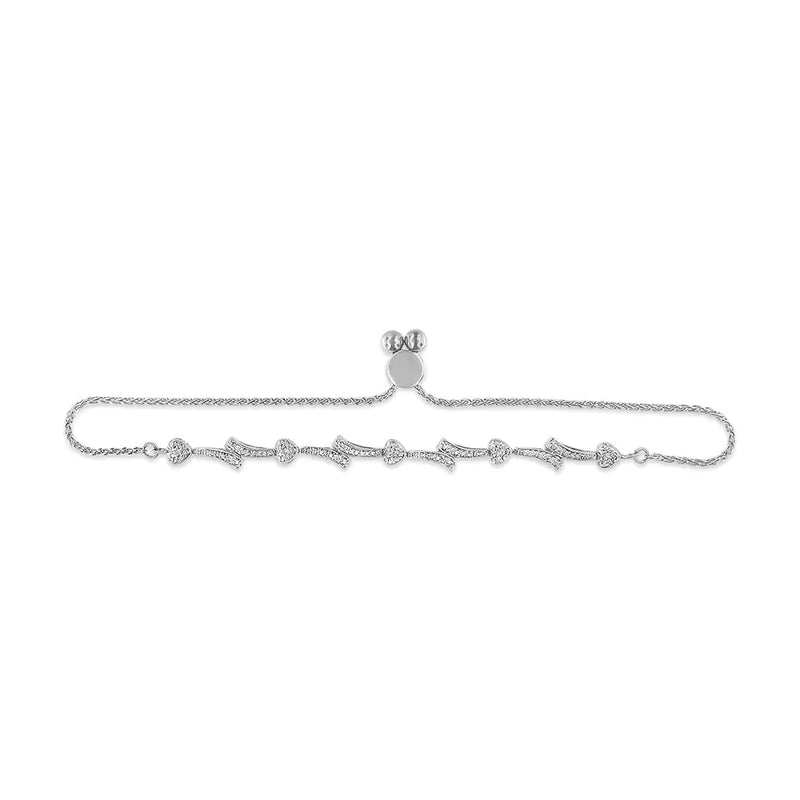 .925 Sterling Silver Diamond Accent Heart and Wave Link Bolo Bracelet (I-J Color, I2-I3 Clarity) - 6" to 9" Adjustable - The Snow Owls