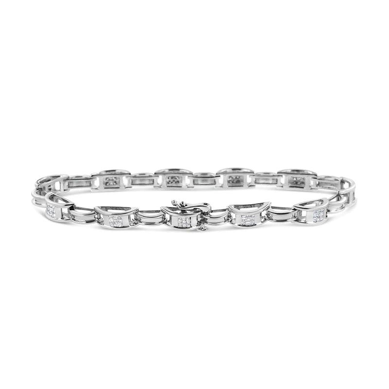 14K White Gold 1.0 Cttw Invisible Set Princess Diamond Alternating Link Tennis Bracelet (I-J Color, I1-I2 Clarity) - 7.25" - The Snow Owls