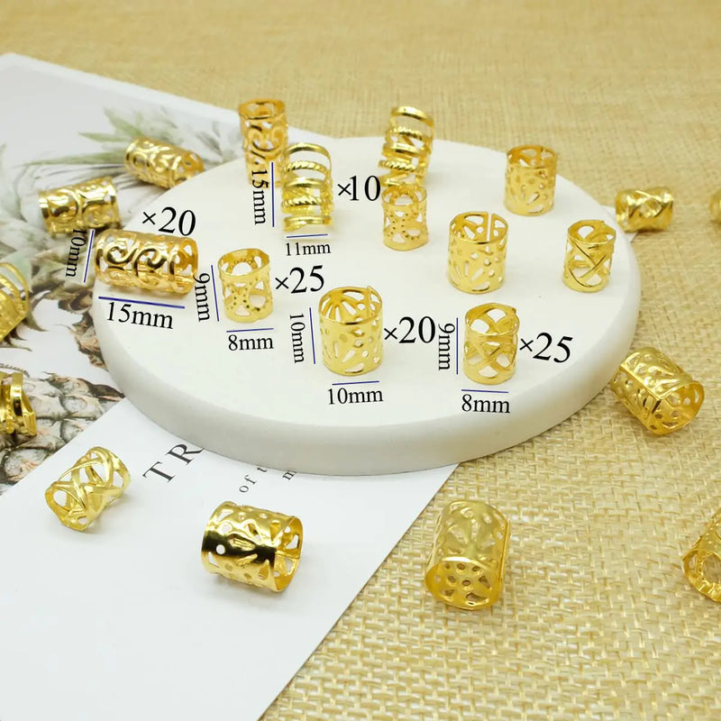 100 PCS Gold Hair Accessories Loc Hair Jewelry for Braids, Dreadlock Accessories for Women and Girls Adjustable braid Cuffs Braiding Hair Rings Decoration K-Gold - The Snow Owls