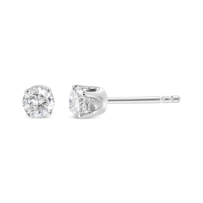 14K White Gold 1/2 Cttw 4-Prong Set Brilliant Round-Cut Solitaire Lab Grown Diamond Push Back Stud Earrings (F-G Color, VS2-SI1 Clarity) - The Snow Owls