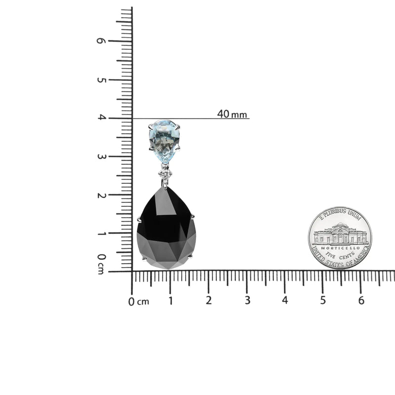 18K White Gold 1/5 Cttw Diamond with Pear Cut Sky Blue Topaz and Pear-Cut Black Onyx Gemstone Dangle Earring (G-H Color, SI1-SI2 Clarity) - The Snow Owls