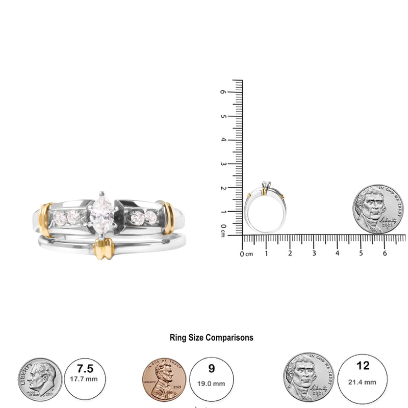 14K Yellow and White Gold 1/3 Cttw Marquise Diamond Cocktail Engagement Ring Set (H-I Color, SI1-SI2 Clarity) - The Snow Owls