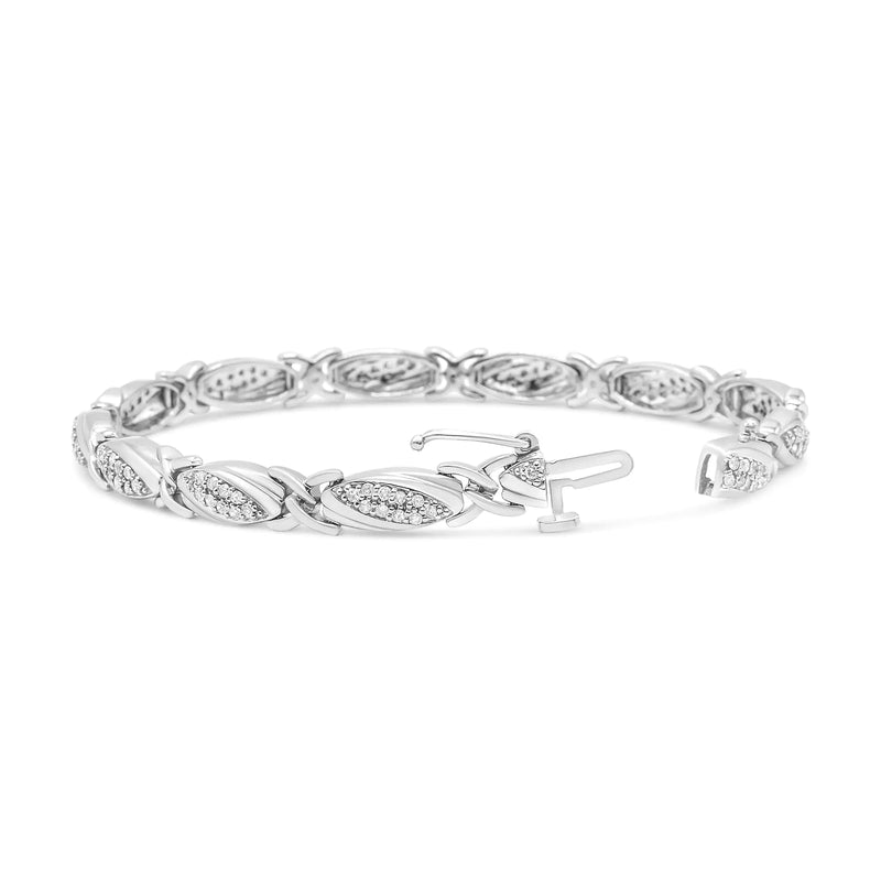 .925 Sterling Silver 1.00 Cttw Round Diamond X-Link Bracelet (I-J Color, I2-I3 Clarity) - Size 7.25" - The Snow Owls