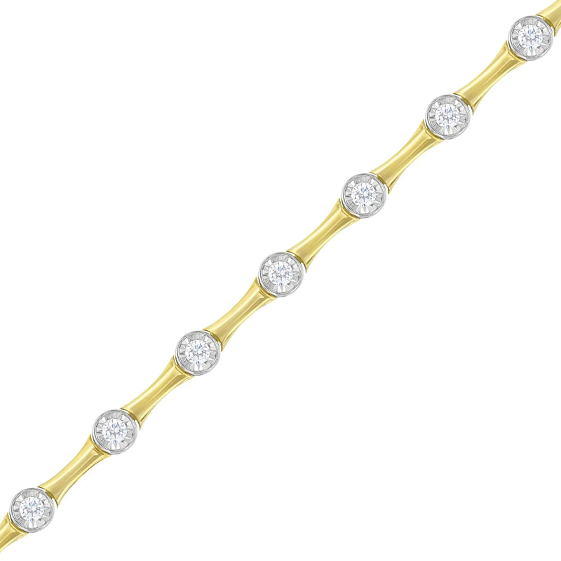 10K Yellow Gold Flashed .925 Sterling Silver 1.0 Cttw Miracle Set Round-Cut Diamond Bezel Style Link Bracelet (I-J Color, I1-I2 Clarity) - 7" - The Snow Owls