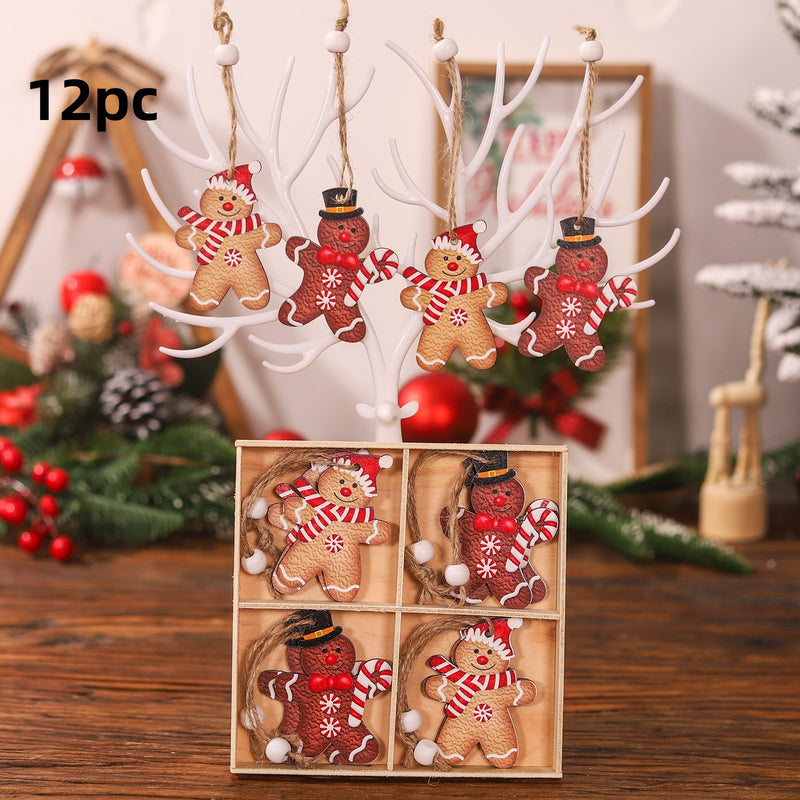 Christmas Decorations Cartoon Four-grid Wooden Gingerbread Man Couple Doll Pendant