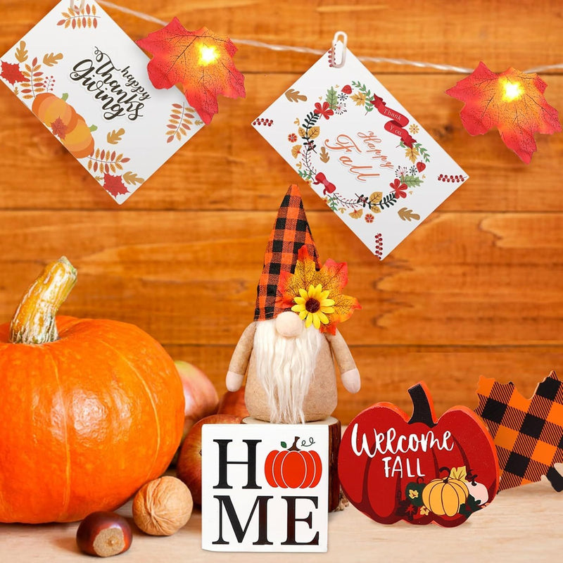 Fall Gnome Tiered Tray Decorations Set Farmhouse Pumpkin Decor Autumn Maple Leaf Table Centerpieces With Fall String Lights Thankgiving Day Fall Greeting Card Autumn Harvest Decorations Clearance Sale