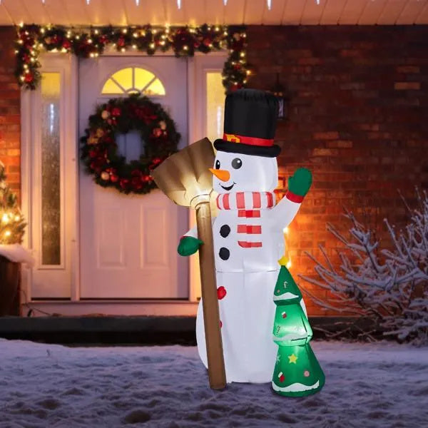 6.2FT Lighted Christmas Inflatable Decoration, Inflatable Snowman Holding Broom, Funny Blow Up Yard Decorations With Built-in LED Lights For Holiday Party Front Yard Lawn Garden Decor