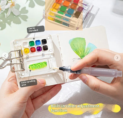 Mini Watercolor Color Box Acrylic Box Portable Portable Journal Book Sketch Travel Painting Picture Book