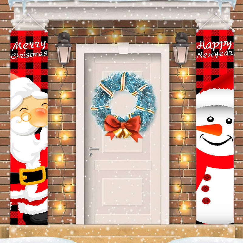 Christmas Door Curtain Couplet Santa Claus Pattern Holiday Decorations