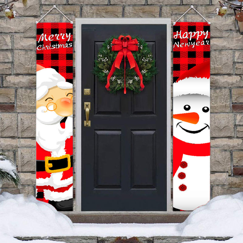Christmas Door Curtain Couplet Santa Claus Pattern Holiday Decorations