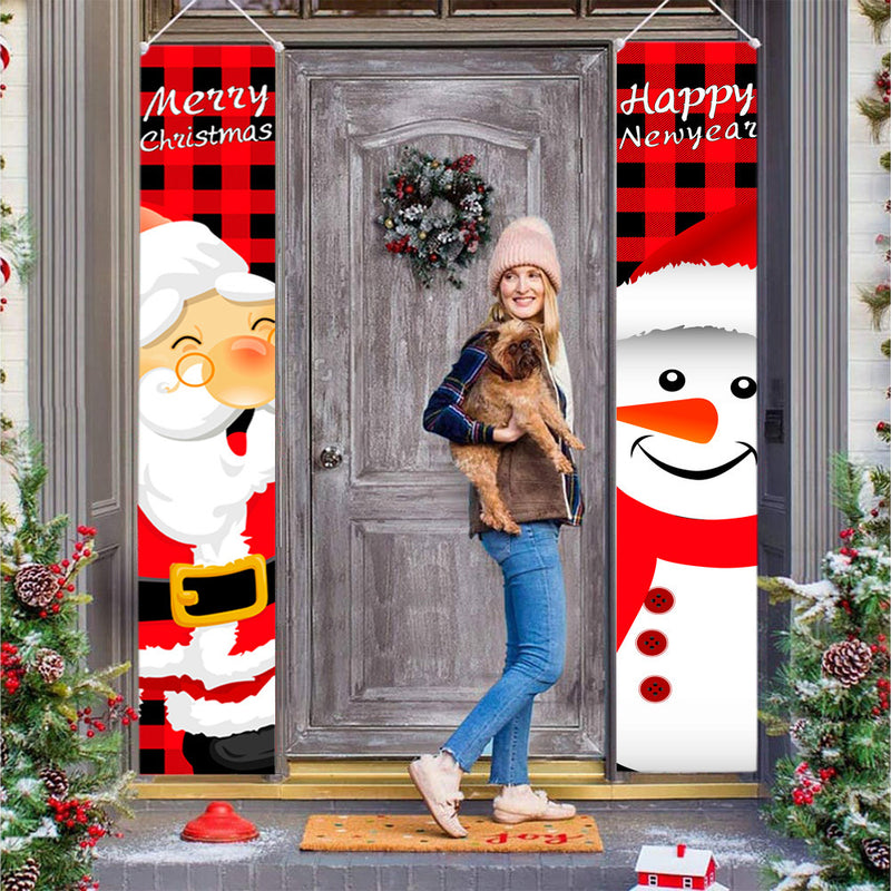Christmas Door Curtain Couplet Santa Claus Pattern Holiday Decorations