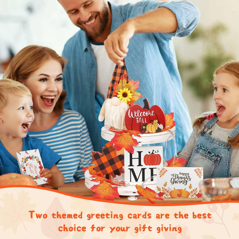 Fall Gnome Tiered Tray Decorations Set Farmhouse Pumpkin Decor Autumn Maple Leaf Table Centerpieces With Fall String Lights Thankgiving Day Fall Greeting Card Autumn Harvest Decorations