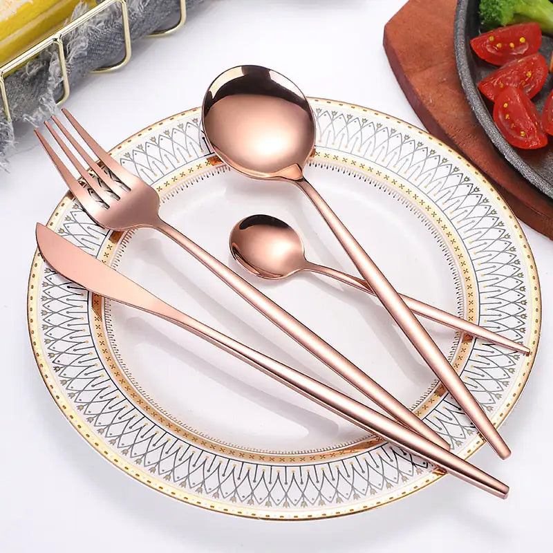 24pcs Gold Stainless Steel Cutlery Set - The Snow Owls