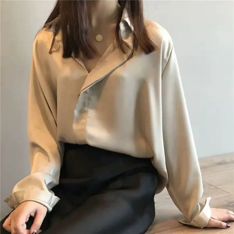 Chic V-Neck Silk Blouse - The Snow Owls