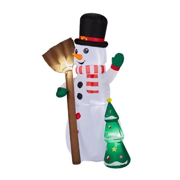 6.2FT Lighted Christmas Inflatable Decoration, Inflatable Snowman Holding Broom, Funny Blow Up Yard Decorations With Built-in LED Lights For Holiday Party Front Yard Lawn Garden Decor