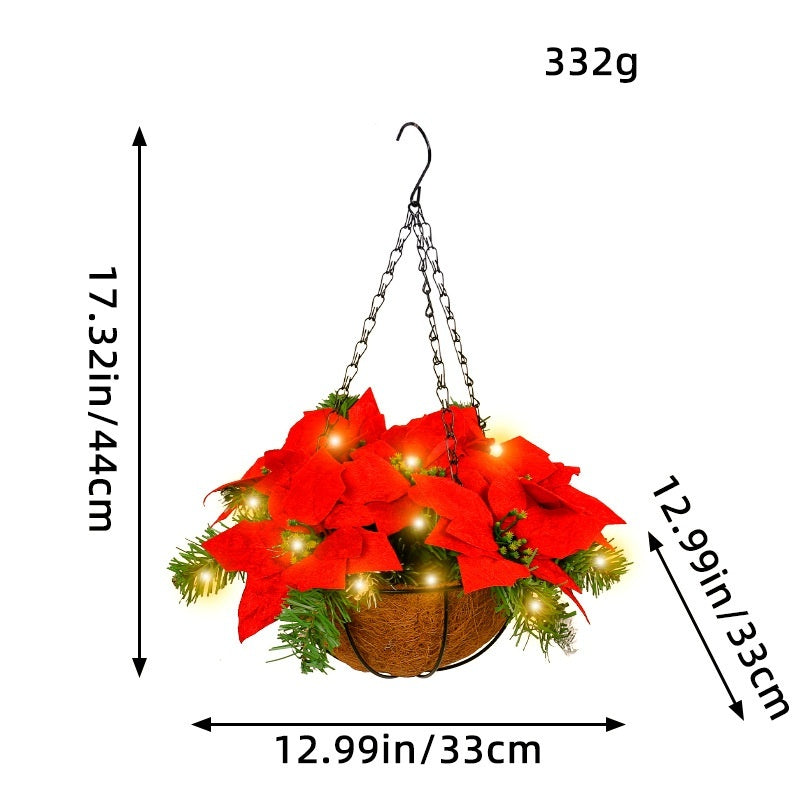 Red Christmas Flower Hanging Basket Artificial Flower Wall Hanging Door Decorations