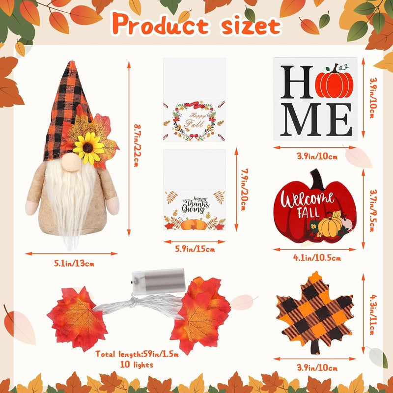Fall Gnome Tiered Tray Decorations Set Farmhouse Pumpkin Decor Autumn Maple Leaf Table Centerpieces With Fall String Lights Thankgiving Day Fall Greeting Card Autumn Harvest Decorations Clearance Sale