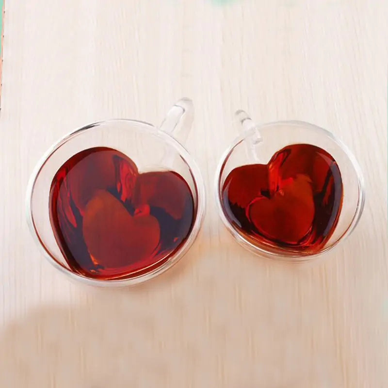 Double Wall Heart Glass Cup - The Snow Owls