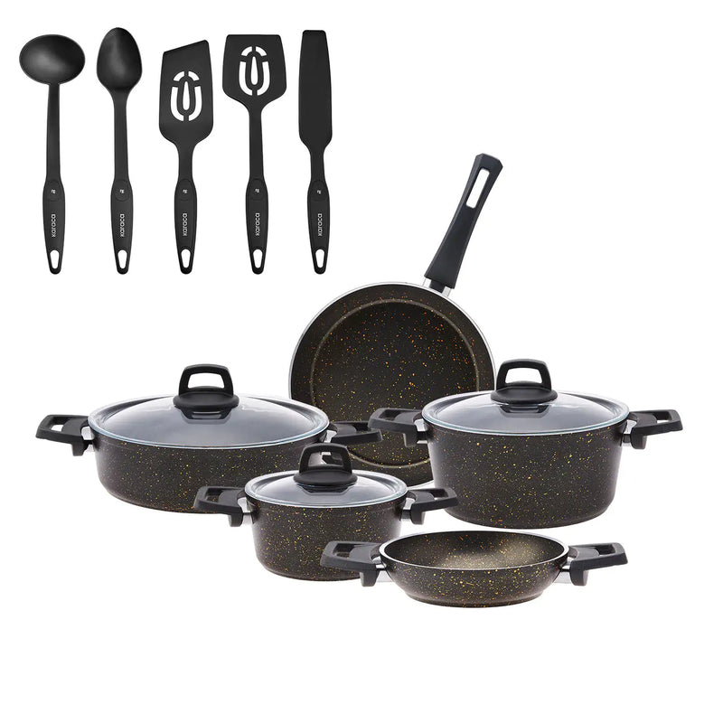 Karaca Biogranit V2 13 Piece Cookware Set Black Gold - The Snow Owls
