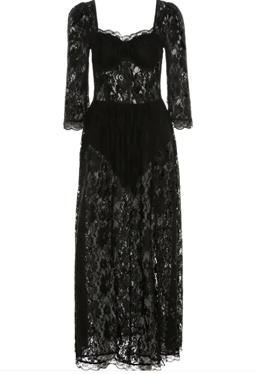 French Lace Square Neck Dress - The Snow Owls