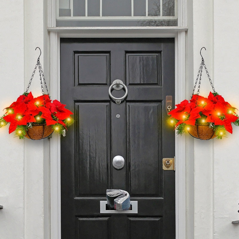 Red Christmas Flower Hanging Basket Artificial Flower Wall Hanging Door Decorations