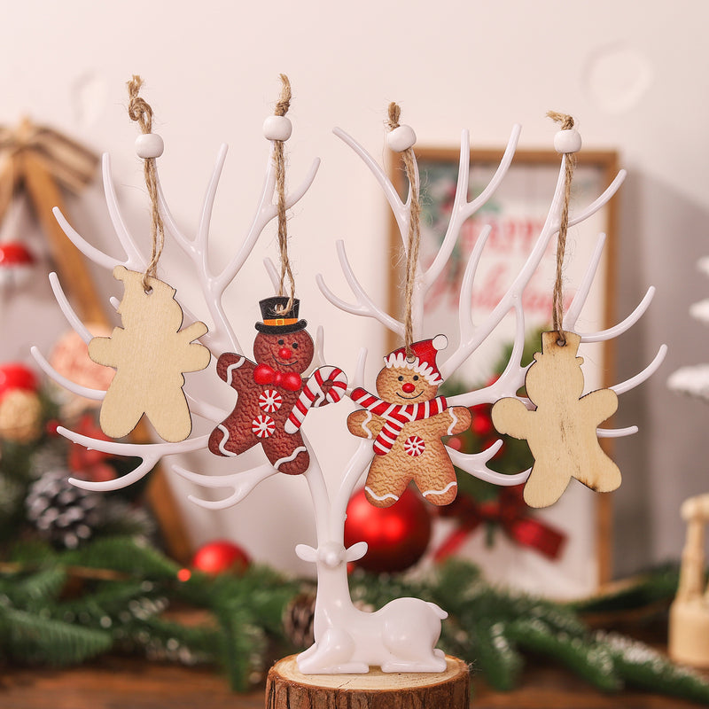 Christmas Decorations Cartoon Four-grid Wooden Gingerbread Man Couple Doll Pendant