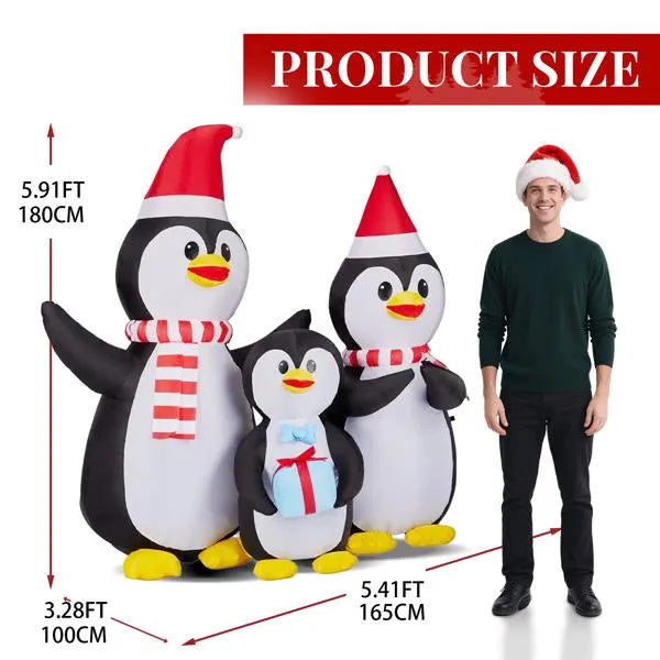 6FT Lighted Christmas Inflatable Decoration, Inflatable Penguin Family, Funny Blow Up Yard Decorations With Built-in LED Lights For Holiday Party Front Yard Lawn Garden Decor