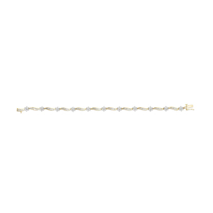 10K Yellow Gold 2.00 Cttw Round-Cut and Baguette-Cut Floral Design Swirl Link 7.5" Bracelet (H-I Color, I2-I3 Clarity)