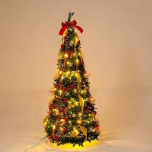 Foldable Telescopic Floor-Standing Green Velvet Christmas Tree With Warm Lights For Holiday Decorations