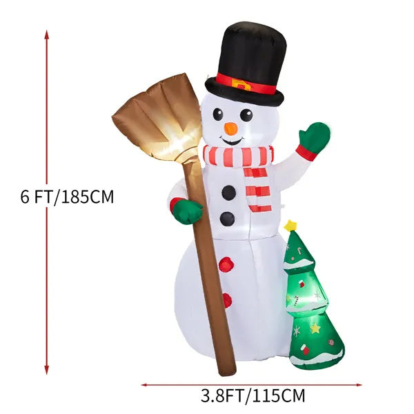6.2FT Lighted Christmas Inflatable Decoration, Inflatable Snowman Holding Broom, Funny Blow Up Yard Decorations With Built-in LED Lights For Holiday Party Front Yard Lawn Garden Decor
