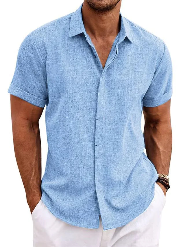 V-Neck Cotton Linen Shirt - The Snow Owls