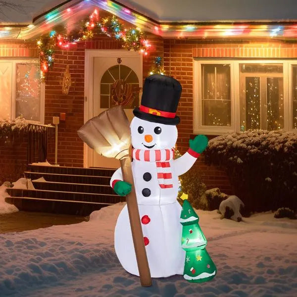 6.2FT Lighted Christmas Inflatable Decoration, Inflatable Snowman Holding Broom, Funny Blow Up Yard Decorations With Built-in LED Lights For Holiday Party Front Yard Lawn Garden Decor