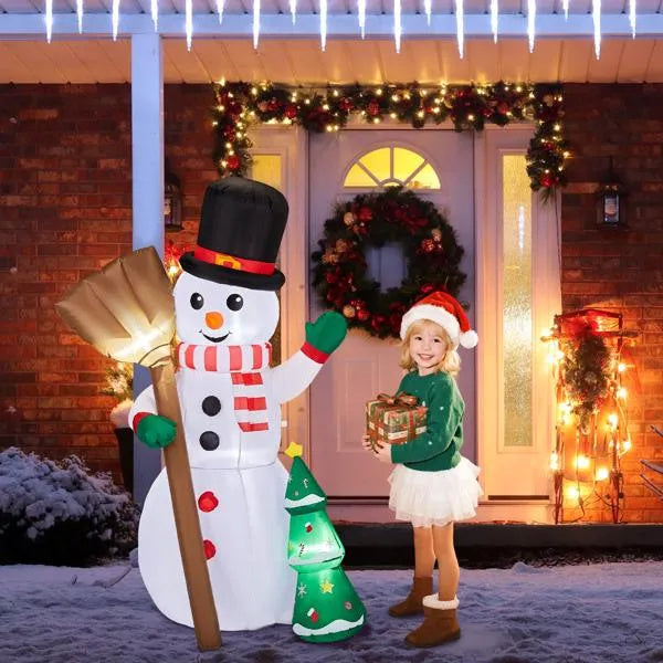 6.2FT Lighted Christmas Inflatable Decoration, Inflatable Snowman Holding Broom, Funny Blow Up Yard Decorations With Built-in LED Lights For Holiday Party Front Yard Lawn Garden Decor