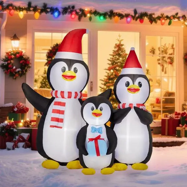 6FT Lighted Christmas Inflatable Decoration, Inflatable Penguin Family, Funny Blow Up Yard Decorations With Built-in LED Lights For Holiday Party Front Yard Lawn Garden Decor