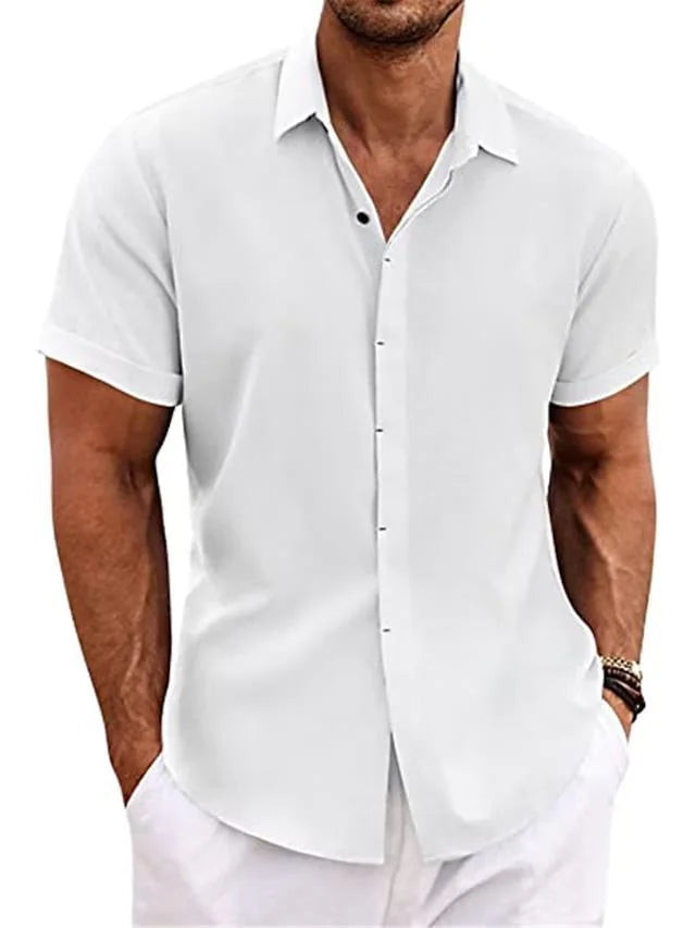 V-Neck Cotton Linen Shirt - The Snow Owls
