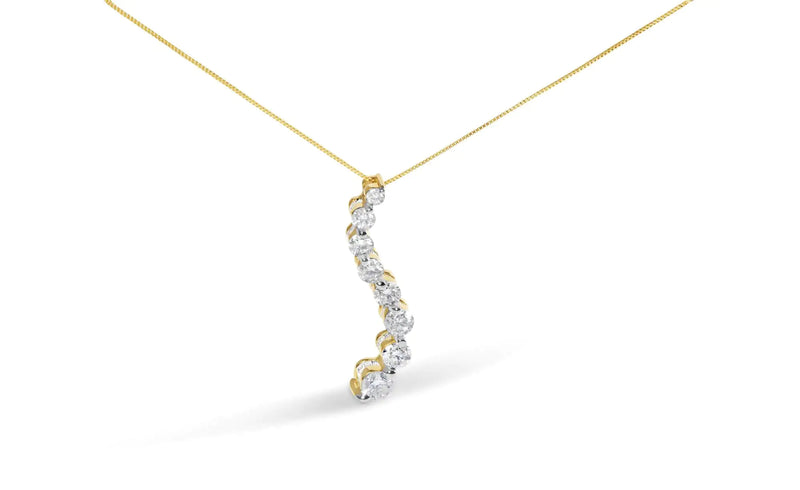 AGS Certified 14K Yellow Gold 3.0 Cttw Baguette and Brilliant Round-Cut Diamond Journey 18" Pendant Necklace (G-H Color, SI2-I1 Clarity) - The Snow Owls