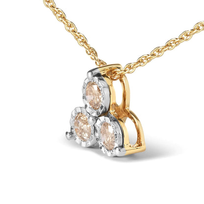 14K Yellow Gold Plated .925 Sterling Silver 1/4 Cttw Diamond 3 Stone Trio 18" Pendant Necklace (J-K Color, I1-I2 Clarity)