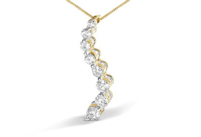 AGS Certified 14K Yellow Gold 3.0 Cttw Baguette and Brilliant Round-Cut Diamond Journey 18" Pendant Necklace (G-H Color, SI2-I1 Clarity)