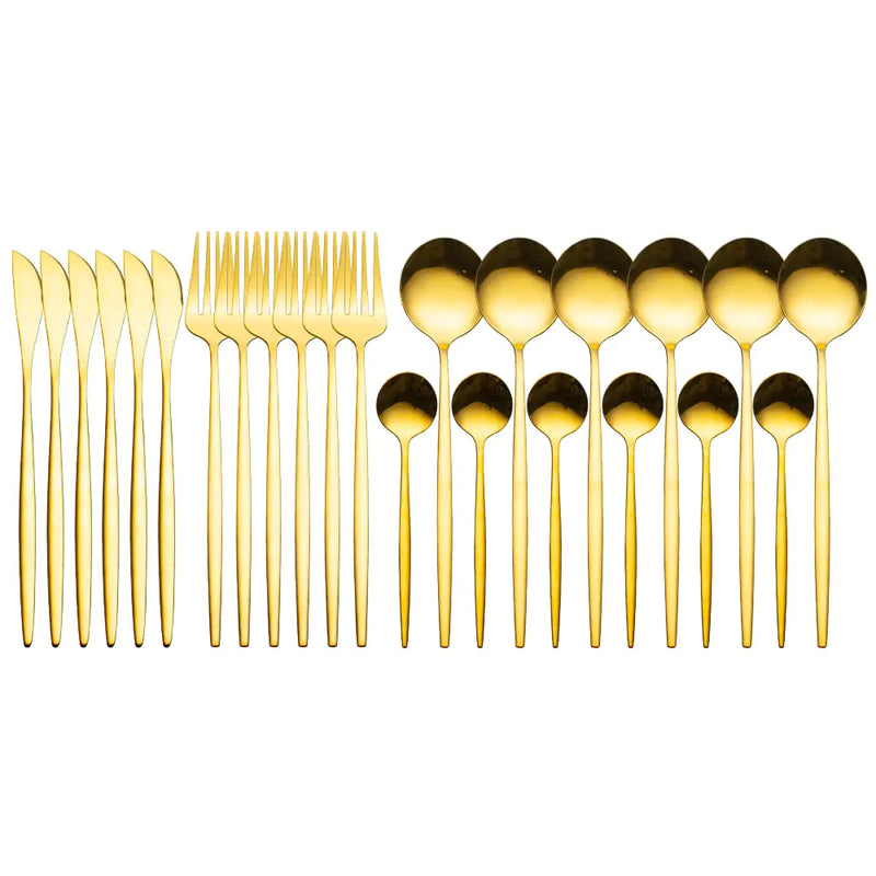 24pcs Gold Stainless Steel Cutlery Set - The Snow Owls