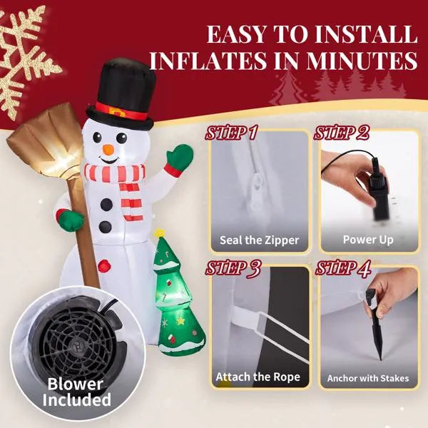 6.2FT Lighted Christmas Inflatable Decoration, Inflatable Snowman Holding Broom, Funny Blow Up Yard Decorations With Built-in LED Lights For Holiday Party Front Yard Lawn Garden Decor