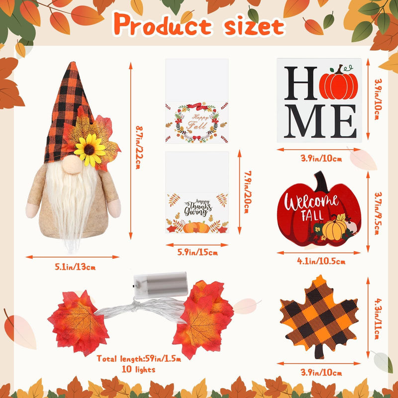 Fall Gnome Tiered Tray Decorations Set Farmhouse Pumpkin Decor Autumn Maple Leaf Table Centerpieces With Fall String Lights Thankgiving Day Fall Greeting Card Autumn Harvest Decorations