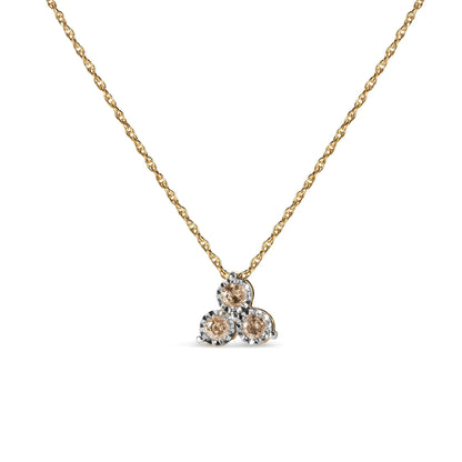 14K Yellow Gold Plated .925 Sterling Silver 1/4 Cttw Diamond 3 Stone Trio 18" Pendant Necklace (J-K Color, I1-I2 Clarity)