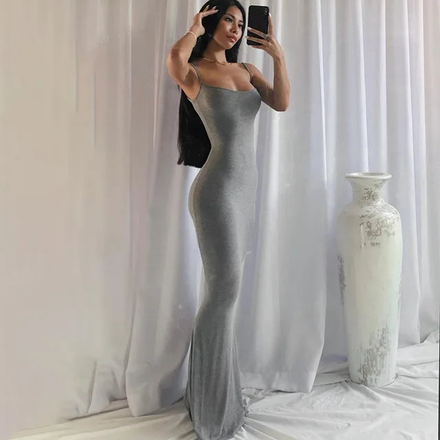 Satin Slip Backless Maxi Dress - The Snow Owls