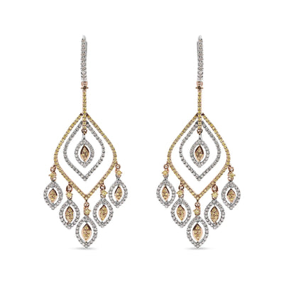 14K White and Rose Gold 2 1/2 Cttw Diamond Curved Rhombus Shape Drop and Chandelier Style Dangle Earring (J-K Color, I2-I3 Clarity) - The Snow Owls