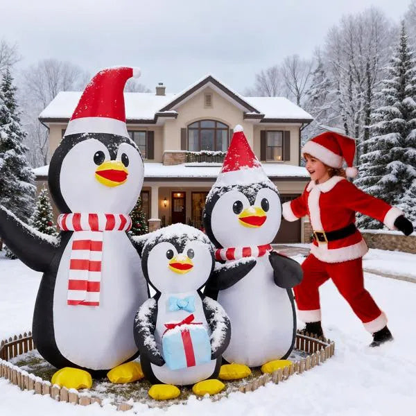 6FT Lighted Christmas Inflatable Decoration, Inflatable Penguin Family, Funny Blow Up Yard Decorations With Built-in LED Lights For Holiday Party Front Yard Lawn Garden Decor