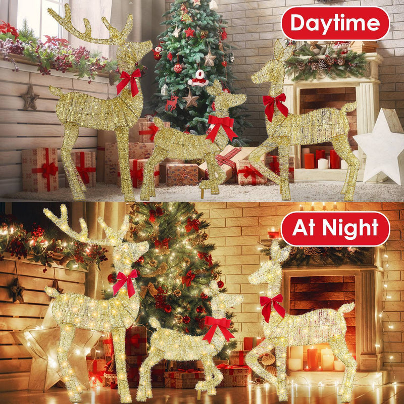 3Pcs In 1 Set 2D Lighted Christmas Deer Family Set Indoor Outdoor Light Up Reindeer Decorations Lighted Buck Doe Fawn Display With 8 Lighting Modes